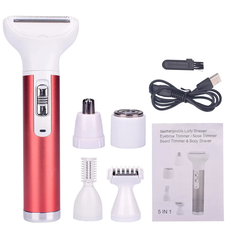 

5 in 1 Electric Epilator Women Bikini Eyebrow Nose Lady Trimmer Facial Hair Removal Face Body Painless Female Shaver Depilator
