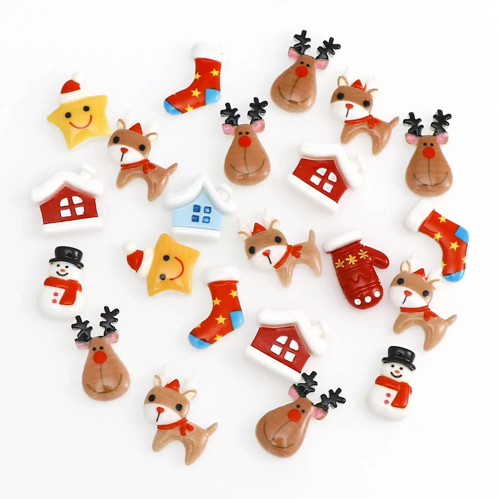 20Pcs Mix Design Cartoon Christmas Series DIY Resin Flatback Cabochon Lucky Bag For Craft Accessories Decor | Дом и сад