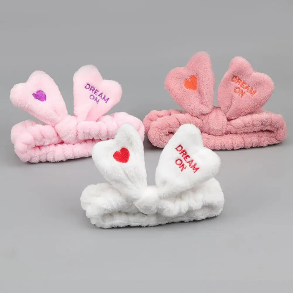 

Women Sweet Bow Knot Headband Comfortable Letter Heart Embroidery Elastic Hairband for Washing Face