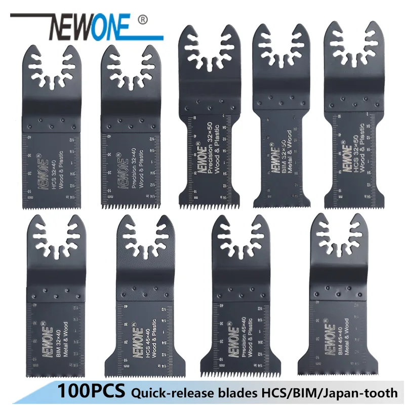 

NEWONE 100pcs HCS/Japan-tooth/BIM Oscillating tool Quick release saw blades Renovator trimmer blades for wood/plastic/metal cut