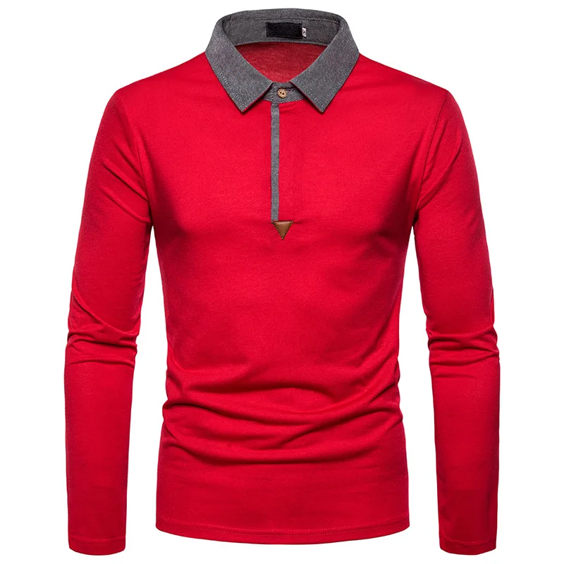 Red Брендовые мужские поло s рубашка поло модный Hombre мужская одежда однотонная masculino деловая Повседневная рубашка с длинными рукавами хлопок MOOWNUC - Цвет: Red