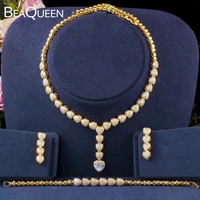 beaqueen luxury 3pcs dubai jewelry sets zirconia heart shape wedding earring necklace and bracelet women costume jewellery js248