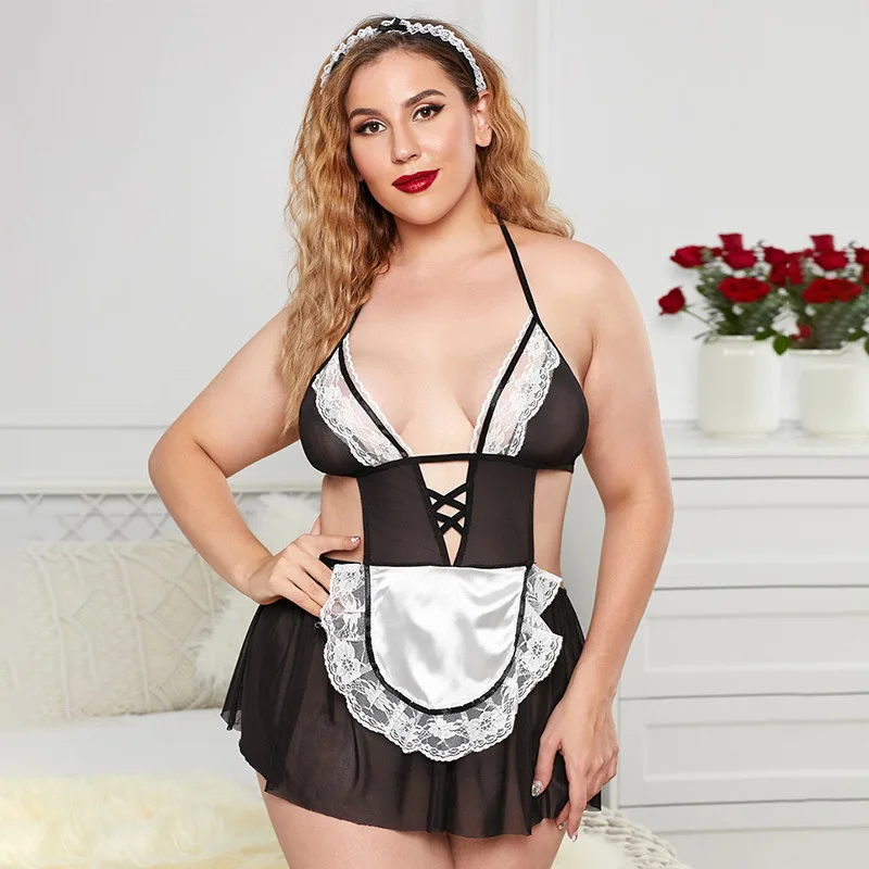 

Lingerie Set Sexy Underwear Cosplay Lingerie Large Size V Neck Sling Hollow Out See Through Maid Costume Fashion Women lencería