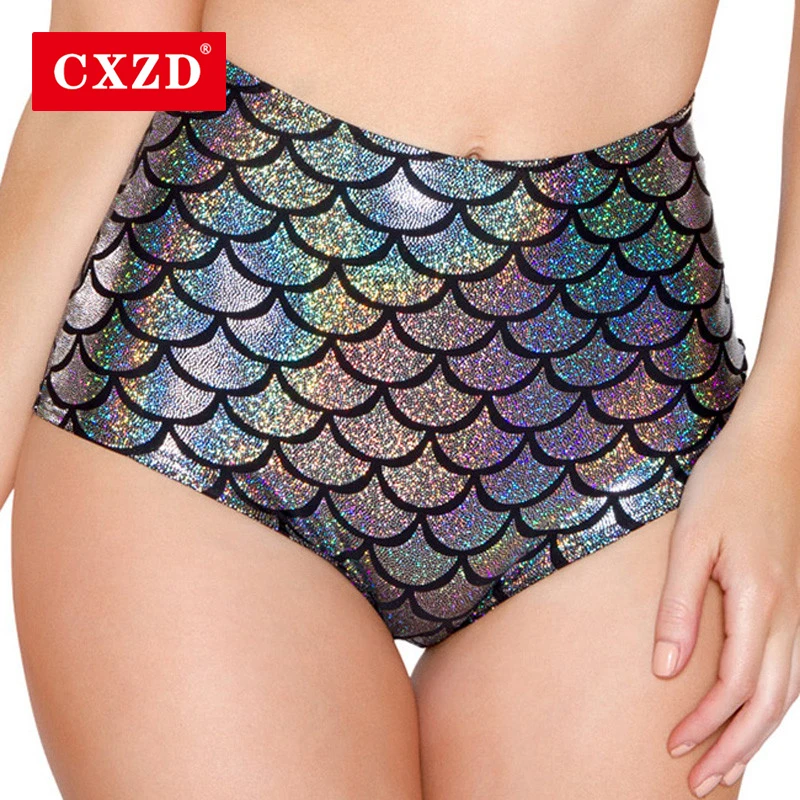 

CXZD Women High Waist Mermaid Sexy Skinny Stretch Shorts Thin Beach Long Short Casual Fish Female Scales Skinny Shorts