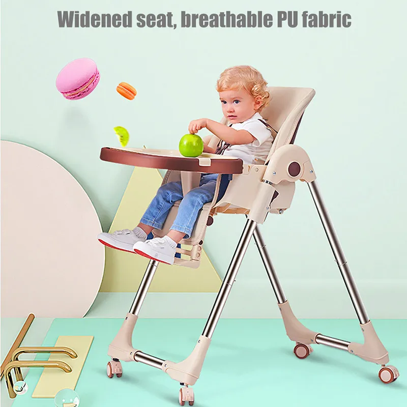 IMBABY Baby Highchairs with Wheel High Chair for Feeding Baby Folding Chair with Five-point Belt Items for Newborn Baby
