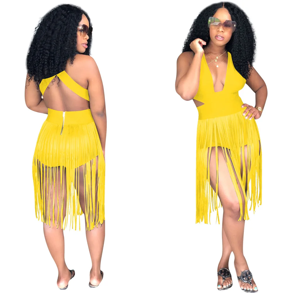 Women sleeveless sexy jumpsuits tassel romper women bodysuit lady combinaison femme DLM974 | Женская одежда
