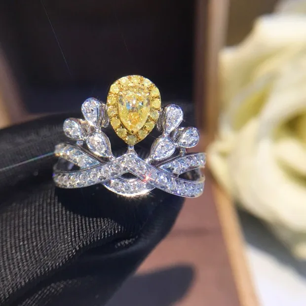 Кольцо с натуральным бриллиантом 18K золото чистое красивое кольцо драгоценными