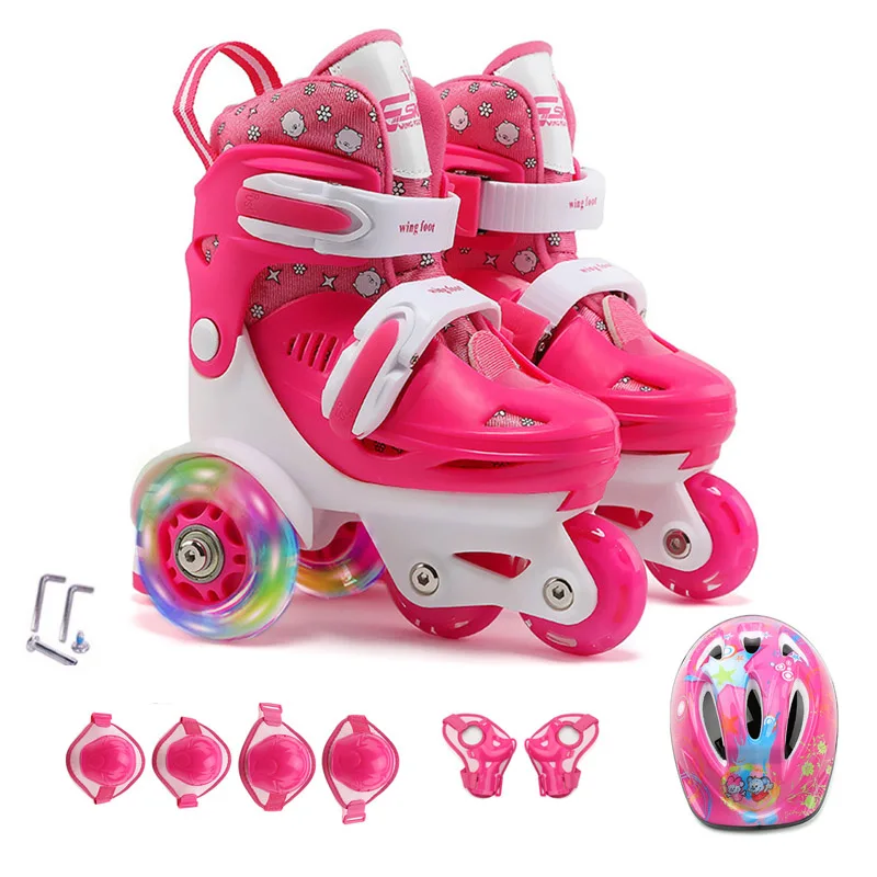 

Детская обувь для катания на роликах со льдом, устойчивая параллельная обувь для слалома с наколенником для шлема, регулируемая защита от п...