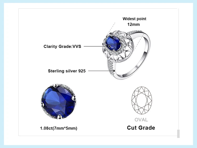 Jewelrypalace уникальный Дизайн 1.2ct создан синий сапфир кольцо стерлингового серебра 925 Красивые ювелирные изделия для Для женщин себе ювелирные изделия