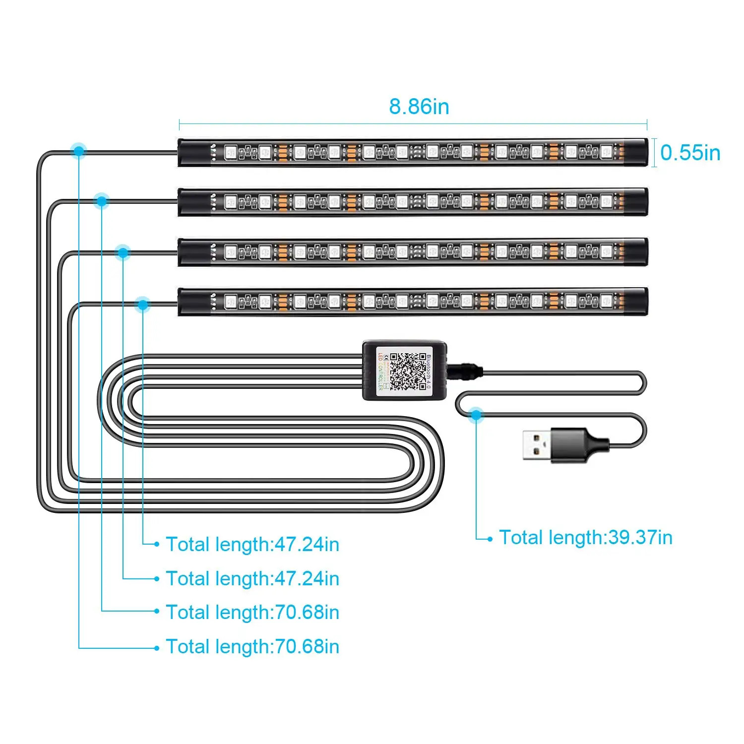 

Car Led Light Foot Ambient Light LED Strip Atmosphere Light With Wireless Remote Control Multiple Modes Decorative Lights