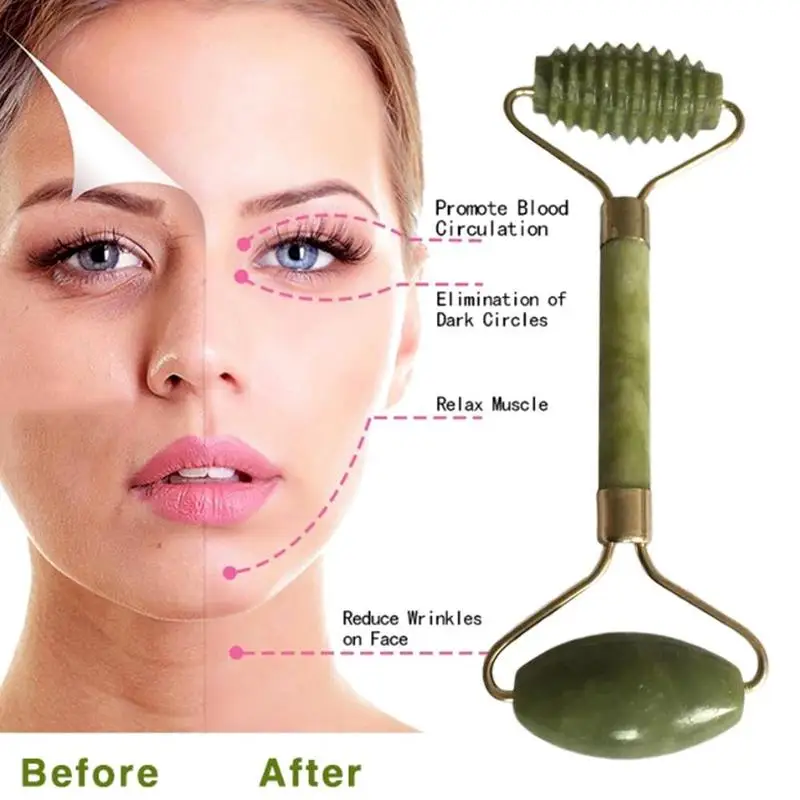 Нефритовый массажер с двойной головкой для ухода за лицом похудения тела шеи