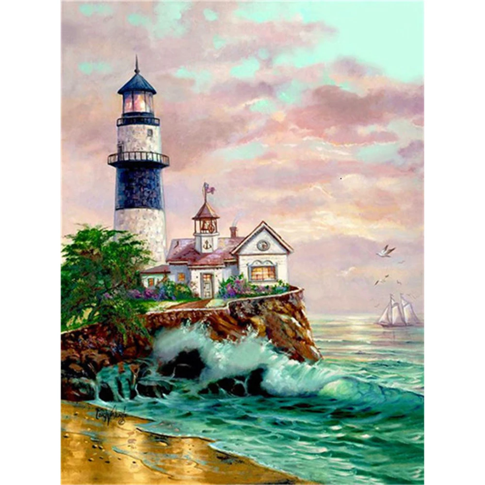 

Пейзаж Маяк DIY 11CT Вышивка крестом Наборы ремесло набор для рукоделия с напечатаным холстом хлопчатобумажные нитки дома по доступной цене