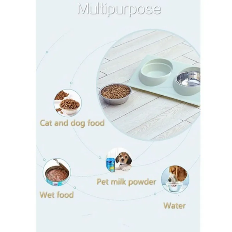 Двойная детская станция для кормления миски воды из нержавеющей стали собак и