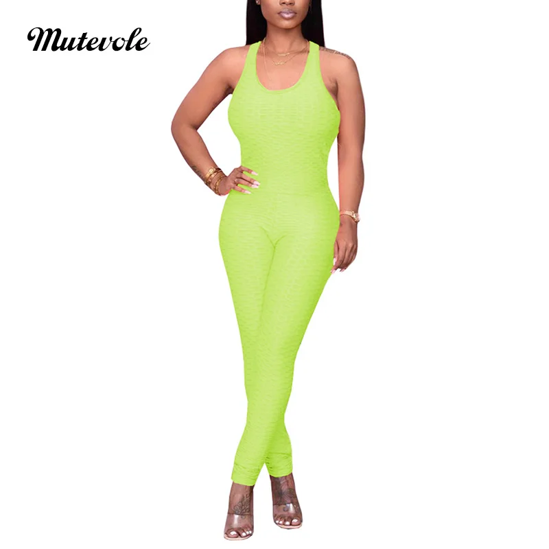 

Mutevole женский сексуальный спортивный комбинезон с открытой спиной для фитнеса, летний облегающий однотонный тренировочный комбинезон, повс...