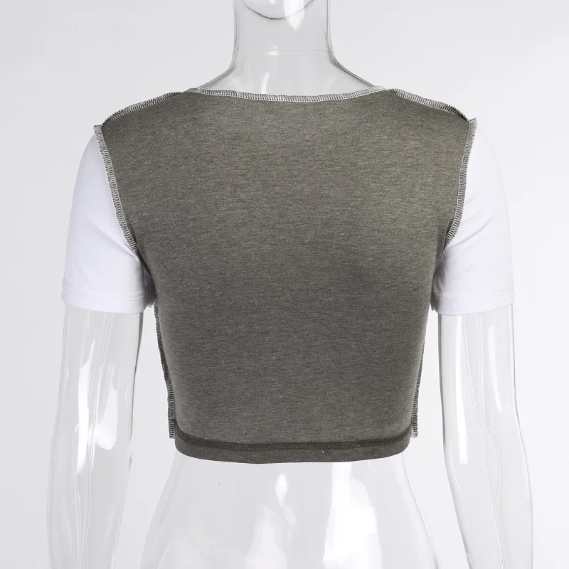 

ALLNeon Vintage Y2K Patchwork Green Crop Tops 2000s Fashion Letter Printing O-neck Short Sleeve T-shirts Cute Streetwear Baby T