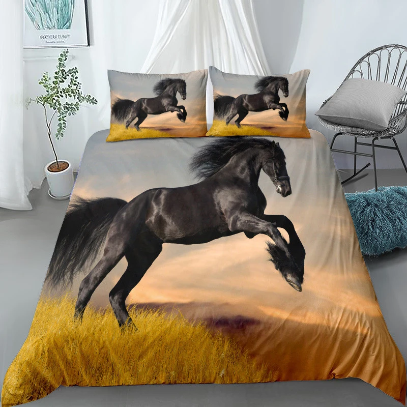 

HD Digital Steed Printing Bedding Set Soft Fabric Animal Pattern Comforter Cover Quilt Pillowcases Bedclothes Home Textiles
