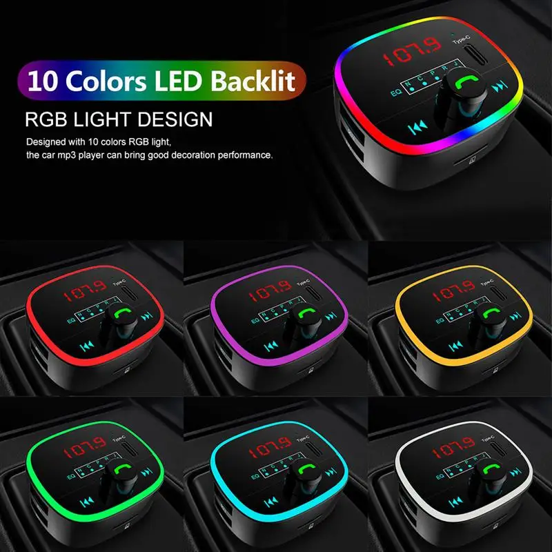 Onever Car Mp3 Player With Digital Screen 10 Colors RGB Light Bluetooth 5.0 Tf Card U Disk Auto Music Transmitter EQ Modes | Автомобили и