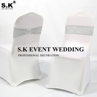 50pcs lot sequin chair band sash glitter bow fit on chair cover for wedding banquet event decoration