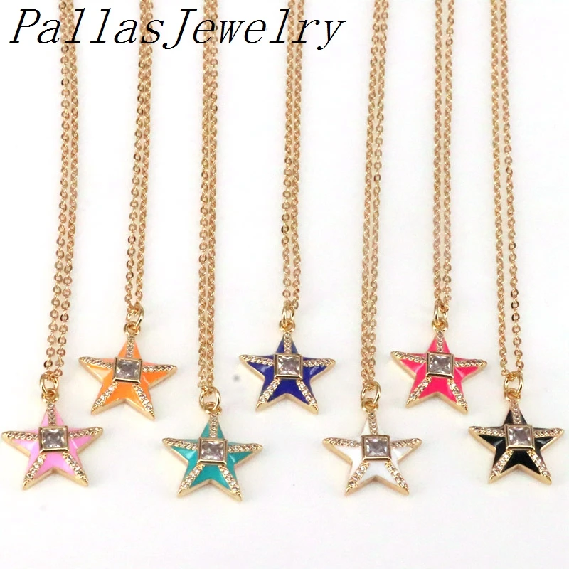 

5Pcs Beautiful Zirconia Crystal Star Gold Women Necklace Elegant Enamel Pendant Necklaces Fine Jewelry Charms 2021 Fashion Women