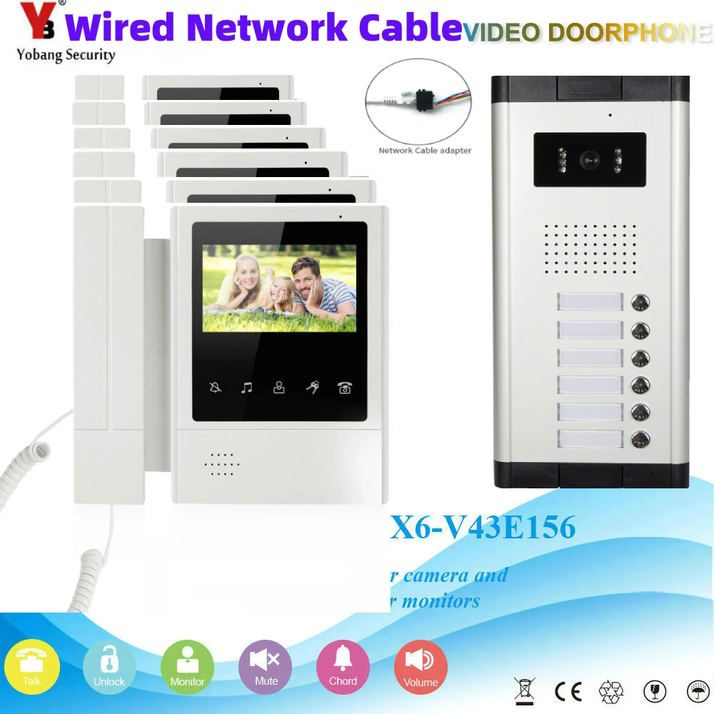 

Видеодомофон с монитором 4,3 дюйма, проводной сетевой кабель, видеодомофон, дверной звонок, домофон, контроль доступа, разблокировка, система...