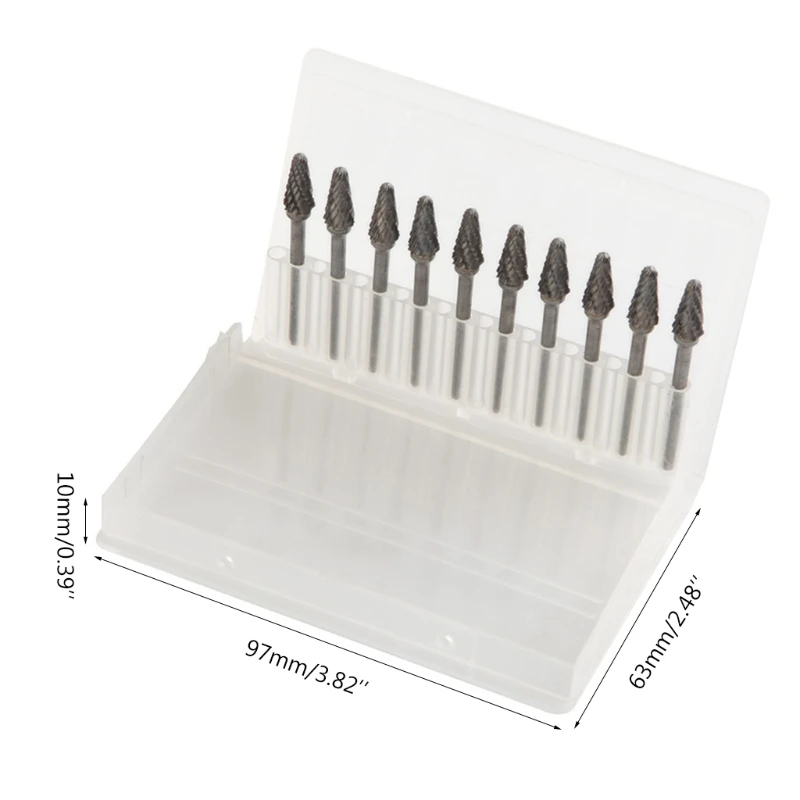 

10pcs Tungsten Carbide Steel Rotary Burrs Set Grinding Head Rotary File 203F