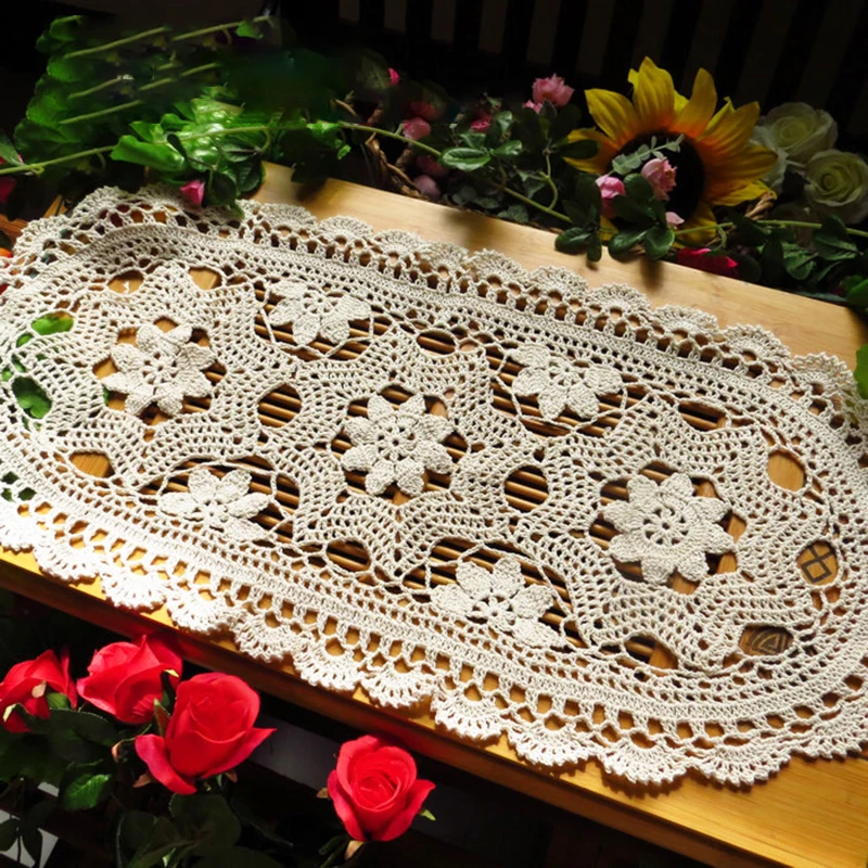 Американский Сельский Винтаж кружево крючком скатерть бежевый 30*70 см Овальный