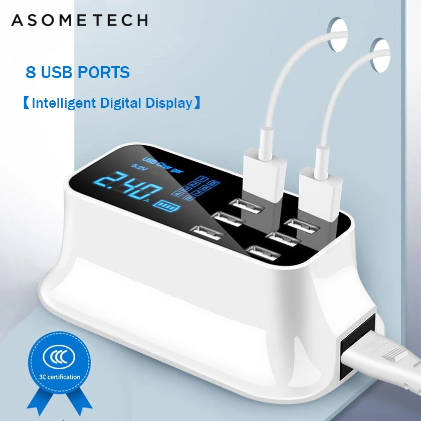 8 портов цифровой ЖК-дисплей USB зарядное устройство для Android iPhone адаптер планшет мобильный телефон 2.4A быстрое зарядное устройство для xiaomi huawei samsung