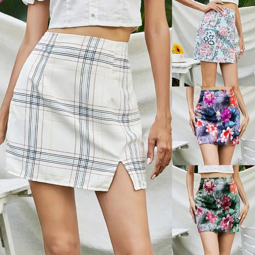 

2021 New Stylish Sexy Slim Hip Skirt Printed Design Breathable Sexy Women Mini Split Skirt for Summer Streetwear