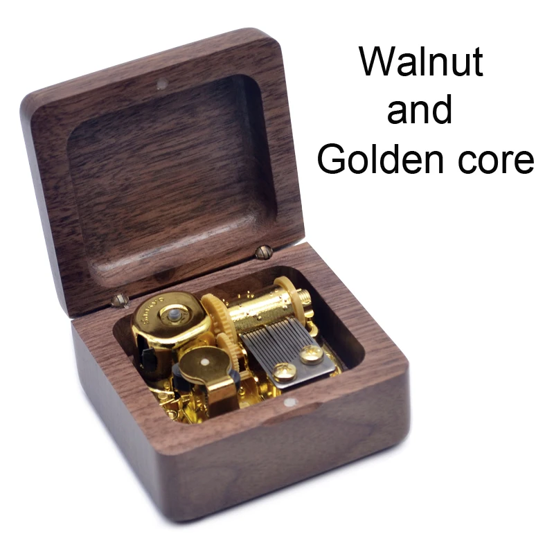 Walnut Golden core DIY резная деревянная музыкальная шкатулка как творческий(день рождения) подарок для детей или девочек/мальчиков друг рождественские подарки с фабрики - Цвет: Walnut Golden core