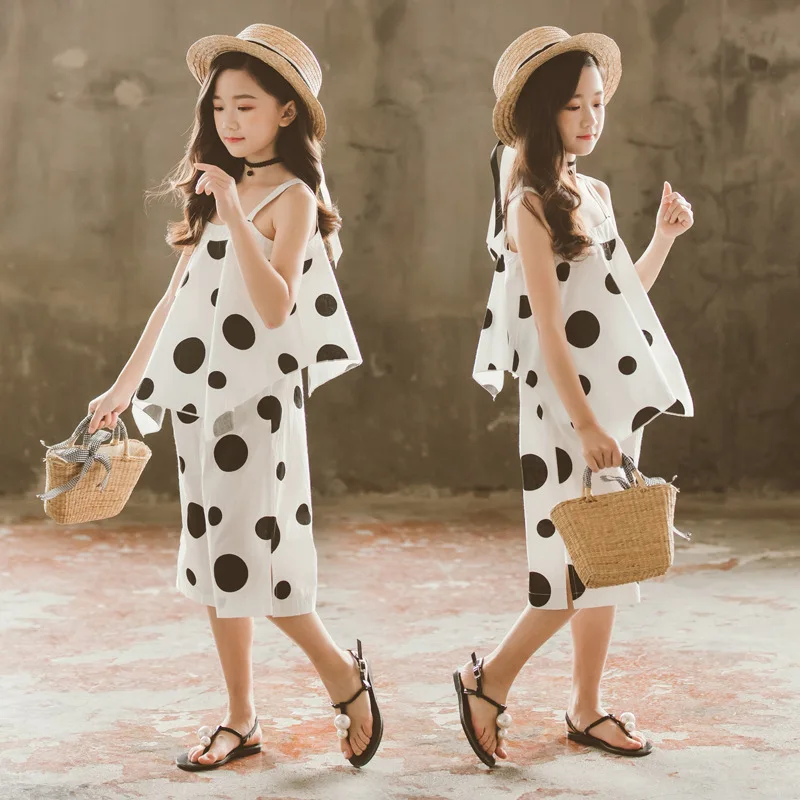 Летний комплект одежды в горошек без рукавов детская одежда удобные топы из