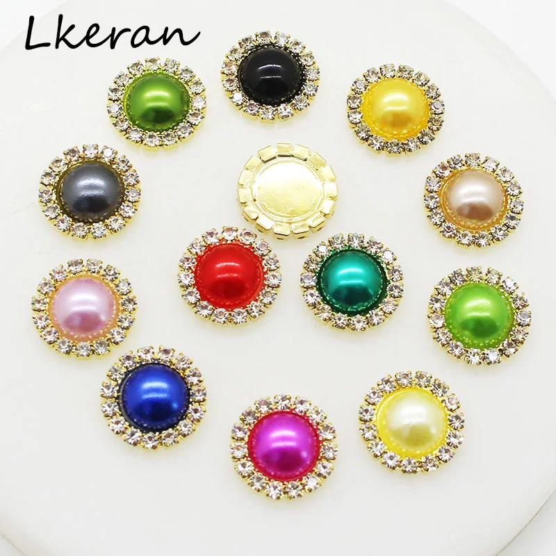 LKeRan 10Pcs/Lot 16mm Golden Base Flat back Button Pearl Wedding Diamond DIY Invitations Accessory Decorate | Дом и сад