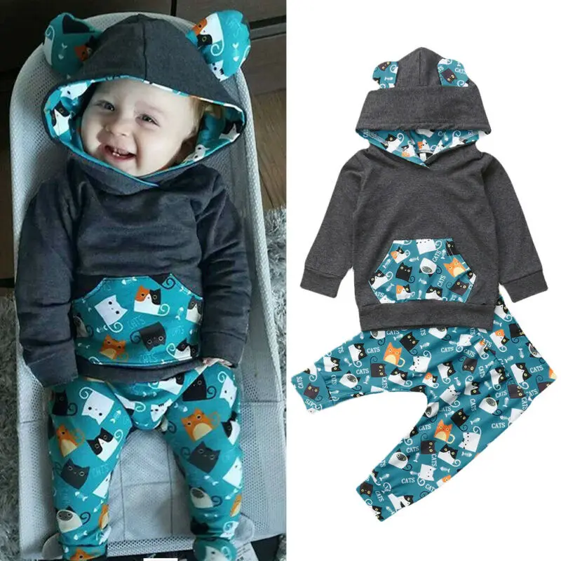 

Autumn Baby Clothing Newborn Infant Kid Baby Boy Cotton Cartoon Clothes Sets Long Sleeve Hooded Tops Pants 2pcs Outfit Tracksuit
