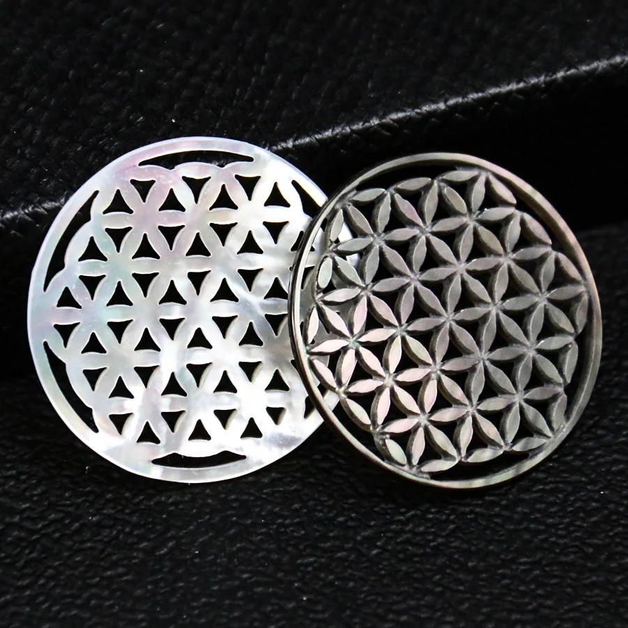 

1PC Natural Round White Shell Flower of Life Charms Mother-of-Pearl Pendant Jewelry DIY Necklace Hair Clip Earrings Accessories