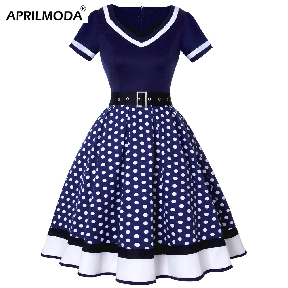 Женское винтажное платье Hepburn повседневное Хлопковое в горошек с коротким