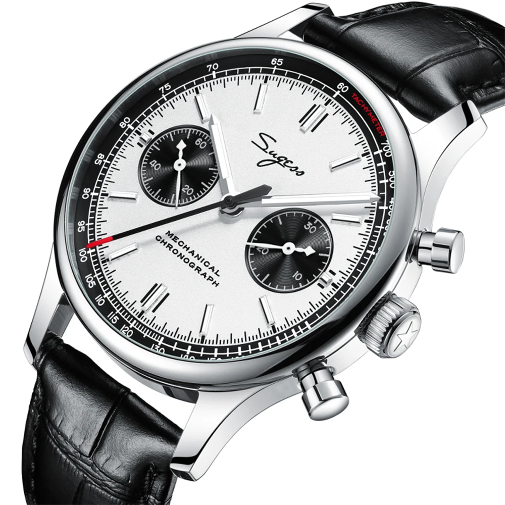 

watch for men luxury casual Sugess 40MM Panda Pilot Chronograph Seagull 1963 ST1901 Movement Waterproof Luminous Stainless Steel