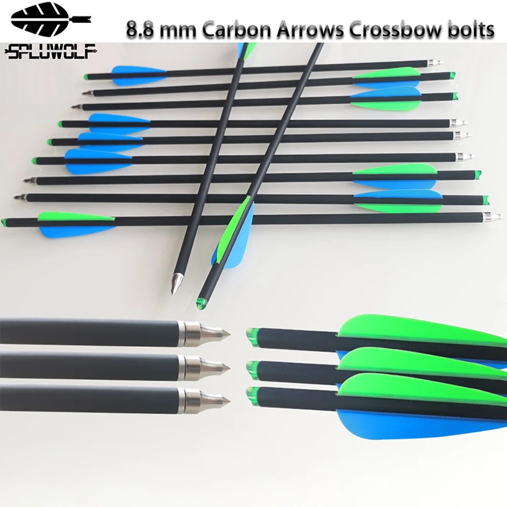 

12 PCS 13.5"16"17"18"20"22" 8.8 mm Archery Bow Arrows 2 Bule 1 Green Fletching Carbon Arrow Crossbow Bolts Spine 400 for Hunting