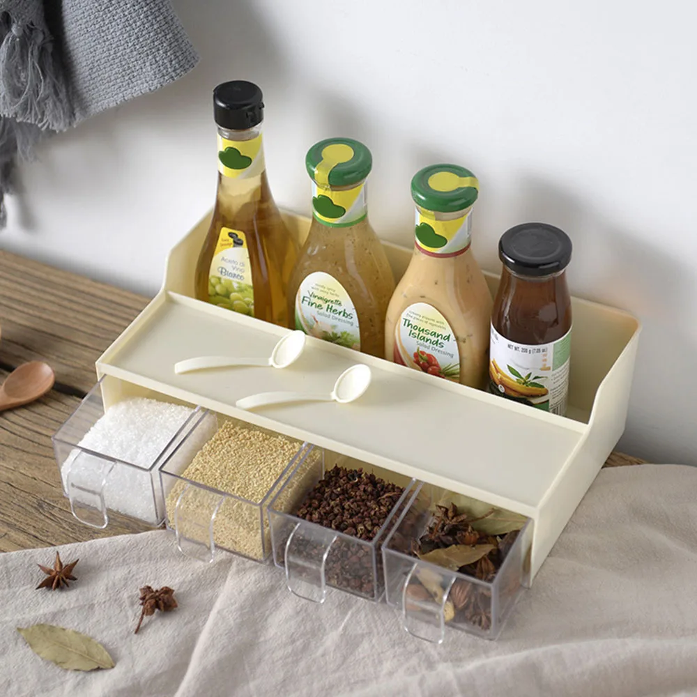 Multi-Function Spice Jar Seasoning Box Kitchen Rack Storage Utensils Supplies Salt Pepper Cumin Powder Seasoning Flavor Tools