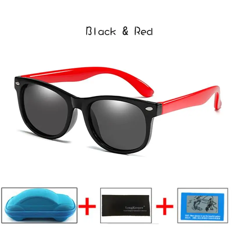 Black Red Поляризационные детские солнцезащитные очки longkeader для мальчиков и девочек, небьющиеся Защитные солнцезащитные очки TR90 UV400 очки с коробками - Цвет линз: Black Red