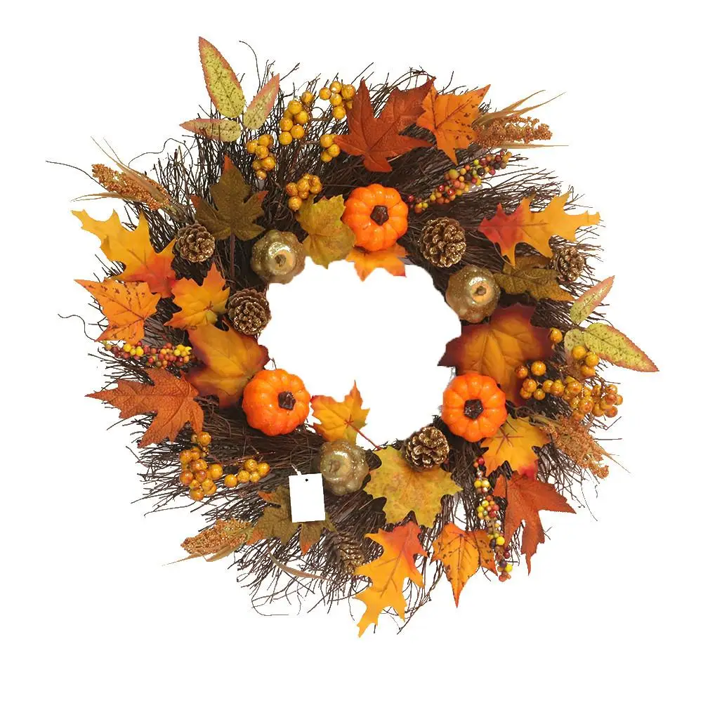 

45cm Halloween Wreath Artificial Maple Leaf Pumpkin Wreath Halloween Door Decoration Thanksgiving Autumn Wreath