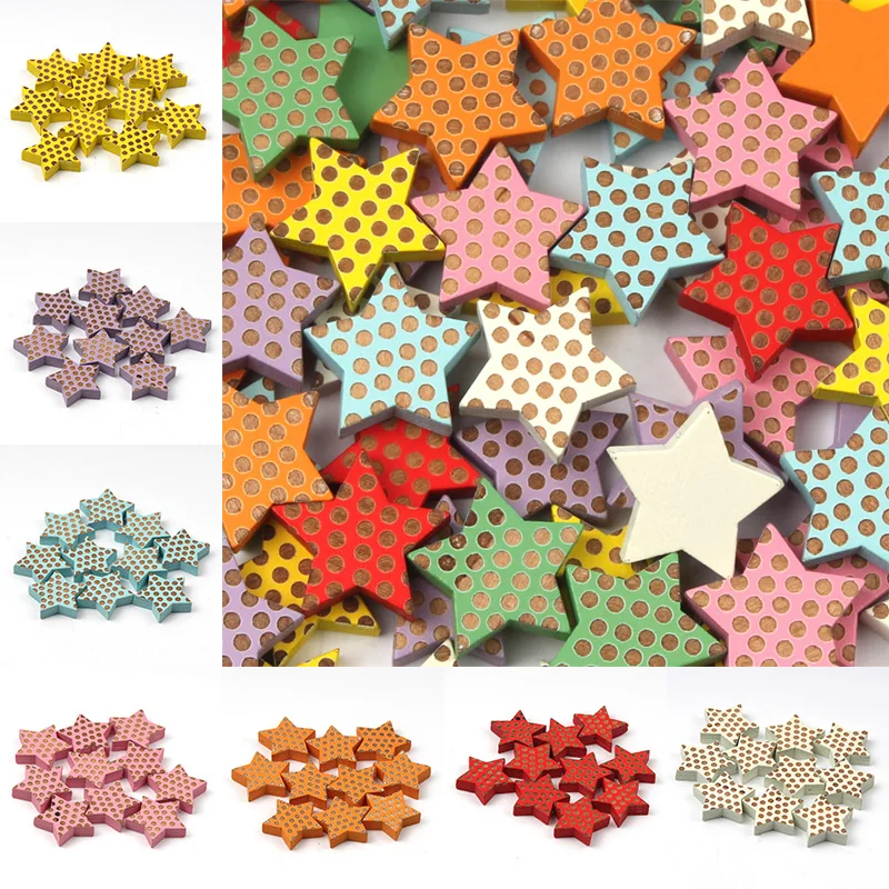 20 мм шт. натуральные разноцветные бусины в горошек Звездные без отверстий