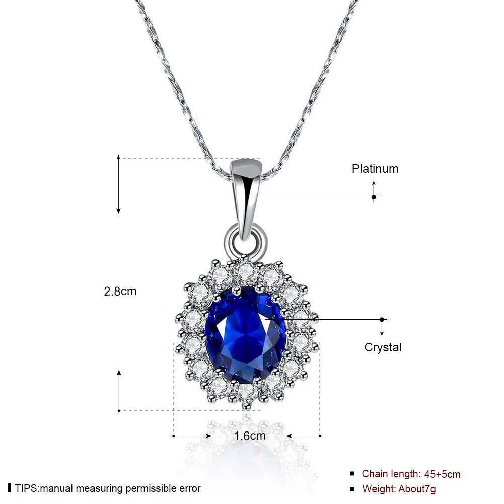 

SKMEI PN160 Platinum Flower Pendant Sapphire Diamond Necklace Classic Romantic Jewelry Women's Gift
