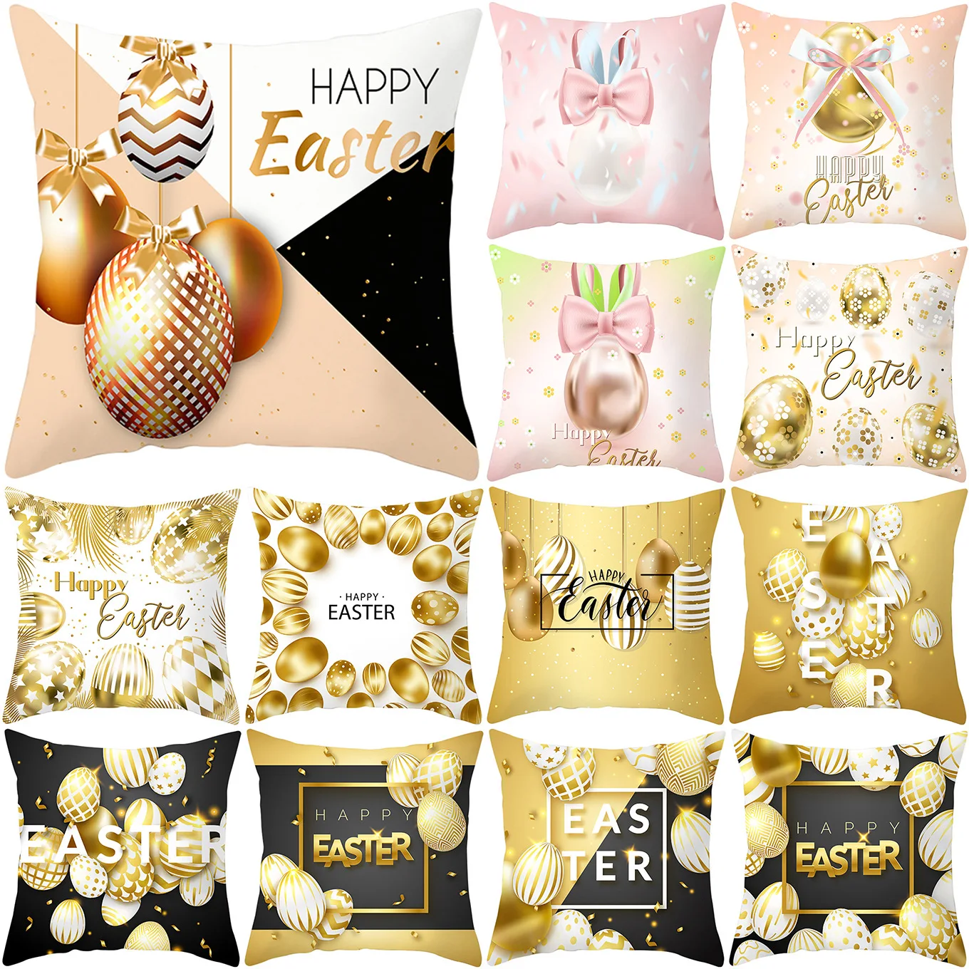 

New Eggs Easter Cushion Cover Happy Easter Decorations For Home Sofa Decor Easter Party Pillow Case Polyester Throw Pillow Case