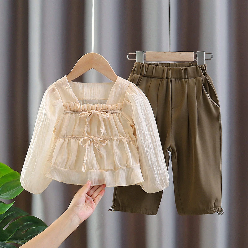 

Spring kids girls' clothes outfits sets short cotton linen tops pants suits for toddler girl babies clothing 2 6 T birthday sets