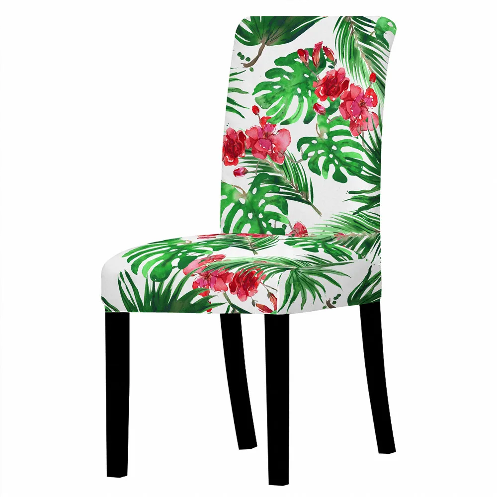 Чехлы для стульев с растительным принтом антиобрастающие эластичные обеденных