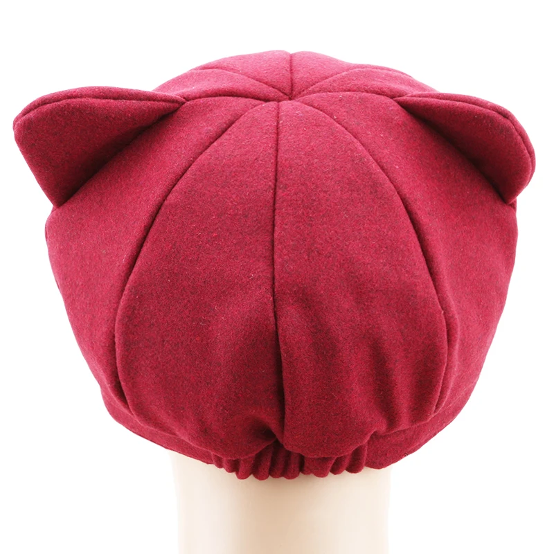 

Autumn Winter Fashion Hats Korea Women Newsboy Caps Cat Ear Octagonal Cap for Women Solid Plain Woolen Felt Painter Newsboy Cap