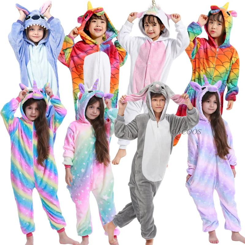 Пижама для мальчиков и девочек Kugurumi зимняя Фланелевая пижама с капюшоном в виде