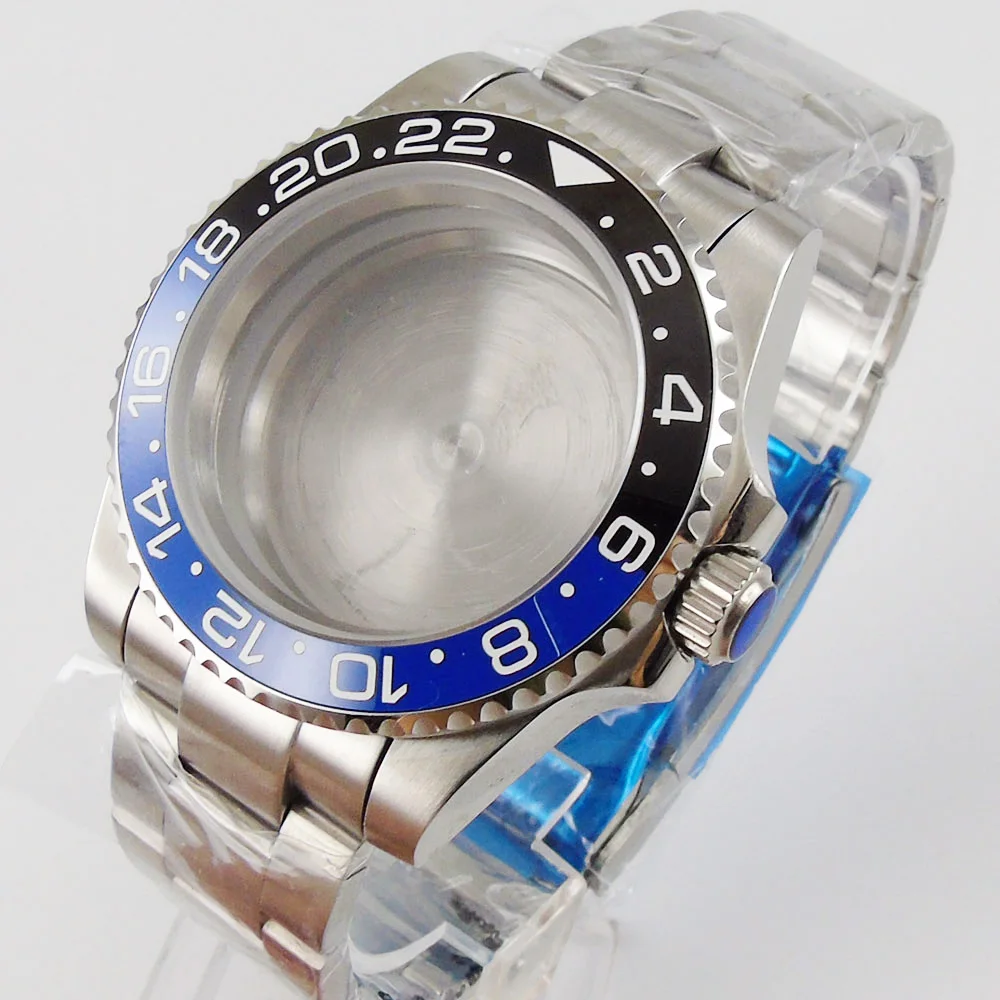 316L Stainless Steel Watch Case Sapphire Glass for NH35 NH36 Black Blue Bezel Solid Backcover Screw Down Crown