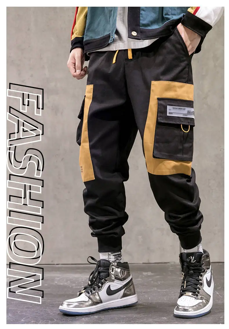 2019 INS Europe Buckle Ribbons Pockets Joggers Cargo Harem Pants Streetwear Men Autumn Hip Hop Casual Sweatpants Male | Мужская одежда