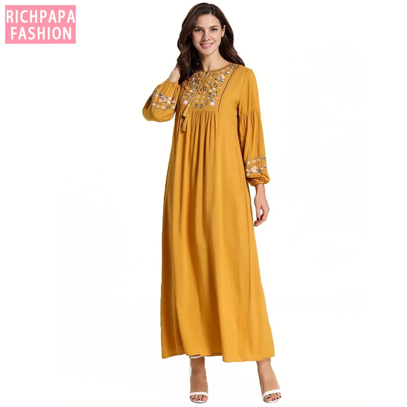 Платье с вышивкой абайя арабское мусульманское Макси платье кафтан японский