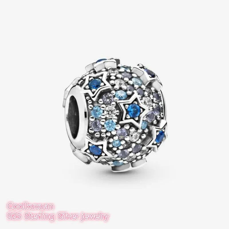 Зимние бусины из 100% стерлингового серебра 925 пробы с приподнятыми звездами Pavé